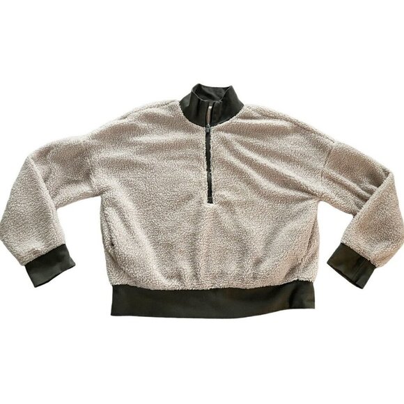 Fabletics Women's Sz M Katarina Cream & Green Half Zip Pullover Teddy Jacket - Picture 7 of 7